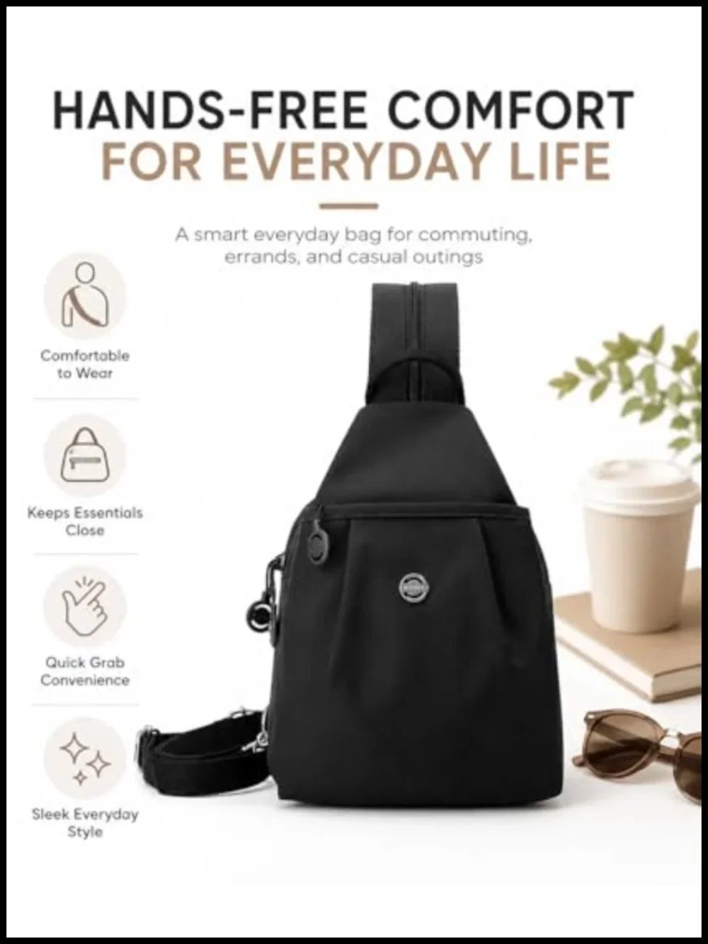 Water-Resistant Sling Backpack Crossbody Chest Bag for Travel Work Gym Students